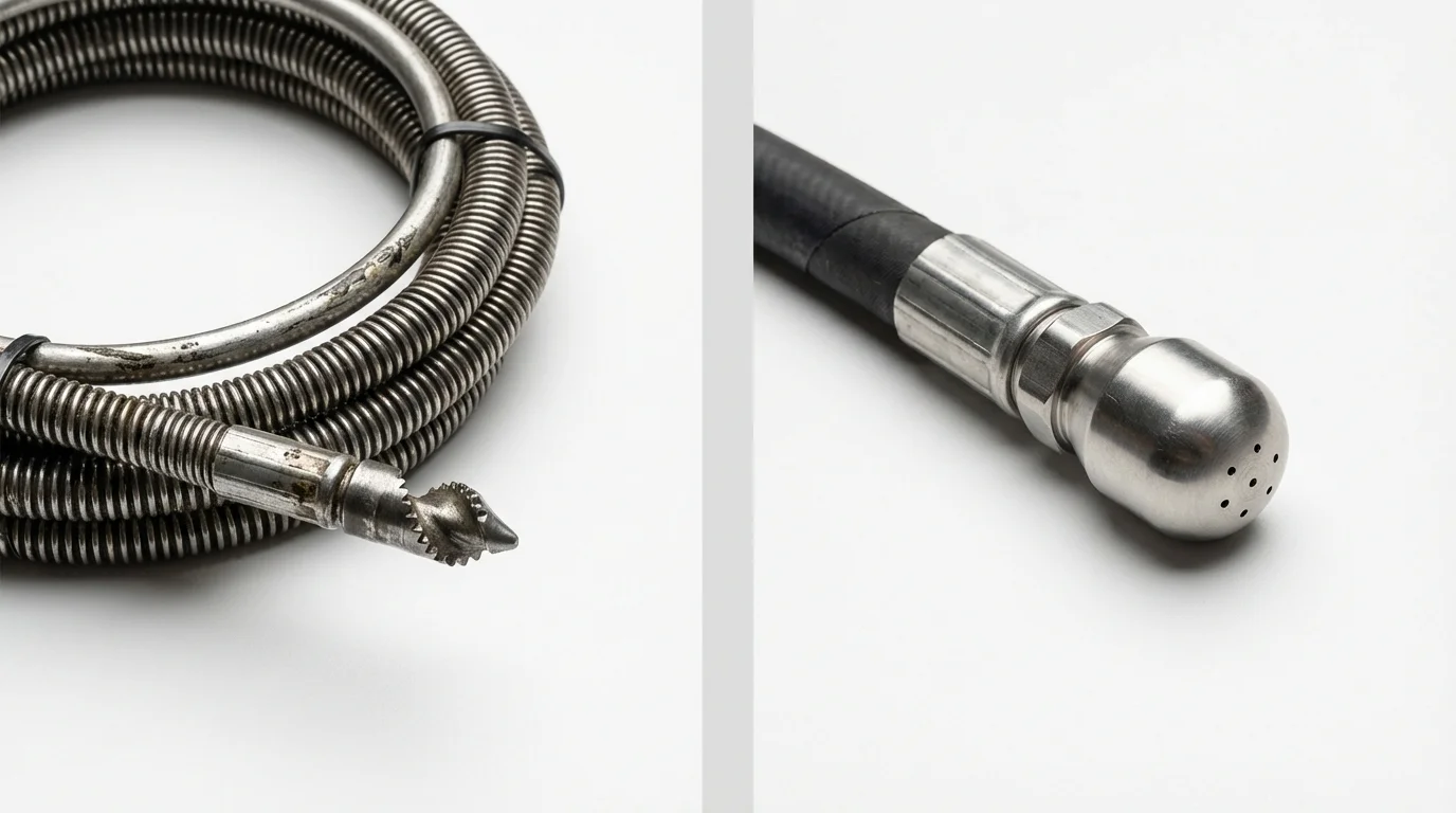 Drain snake cable and hydro jetting nozzle used for drain cleaning in Rutland, VT