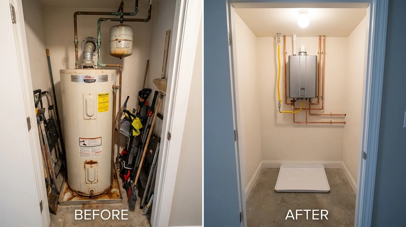 Tank water heater versus wall-mounted tankless unit comparison for Rutland, VT homeowners