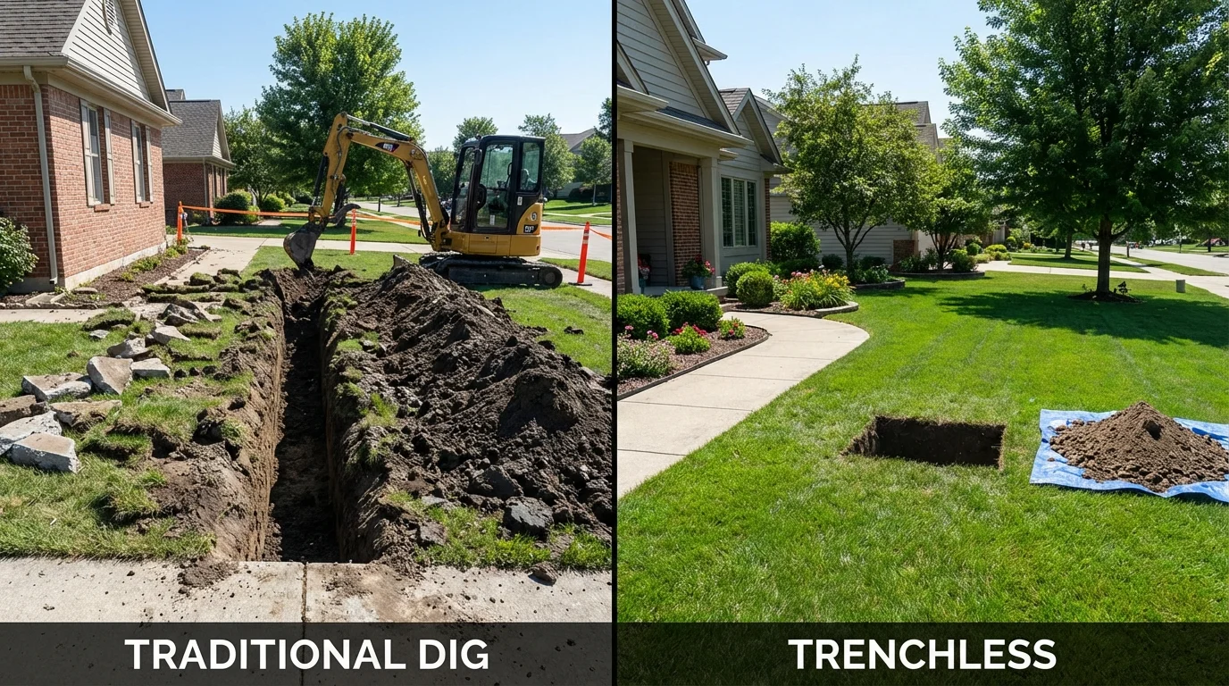Trenchless sewer repair with minimal yard damage versus traditional excavation in Rutland, VT